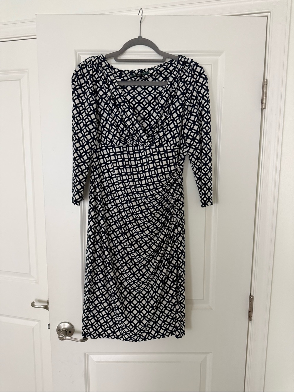 Navy and White Geometric Wrap-Style Women’s Dress - Lauren by Ralph Lauren
